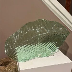 Sea Green Glass Leaf Serving Platter